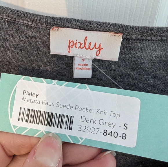 NWT | Pixley | Matata Faux Suede Pocket Knit Top | Dark Grey | S - Picture 5 of 7